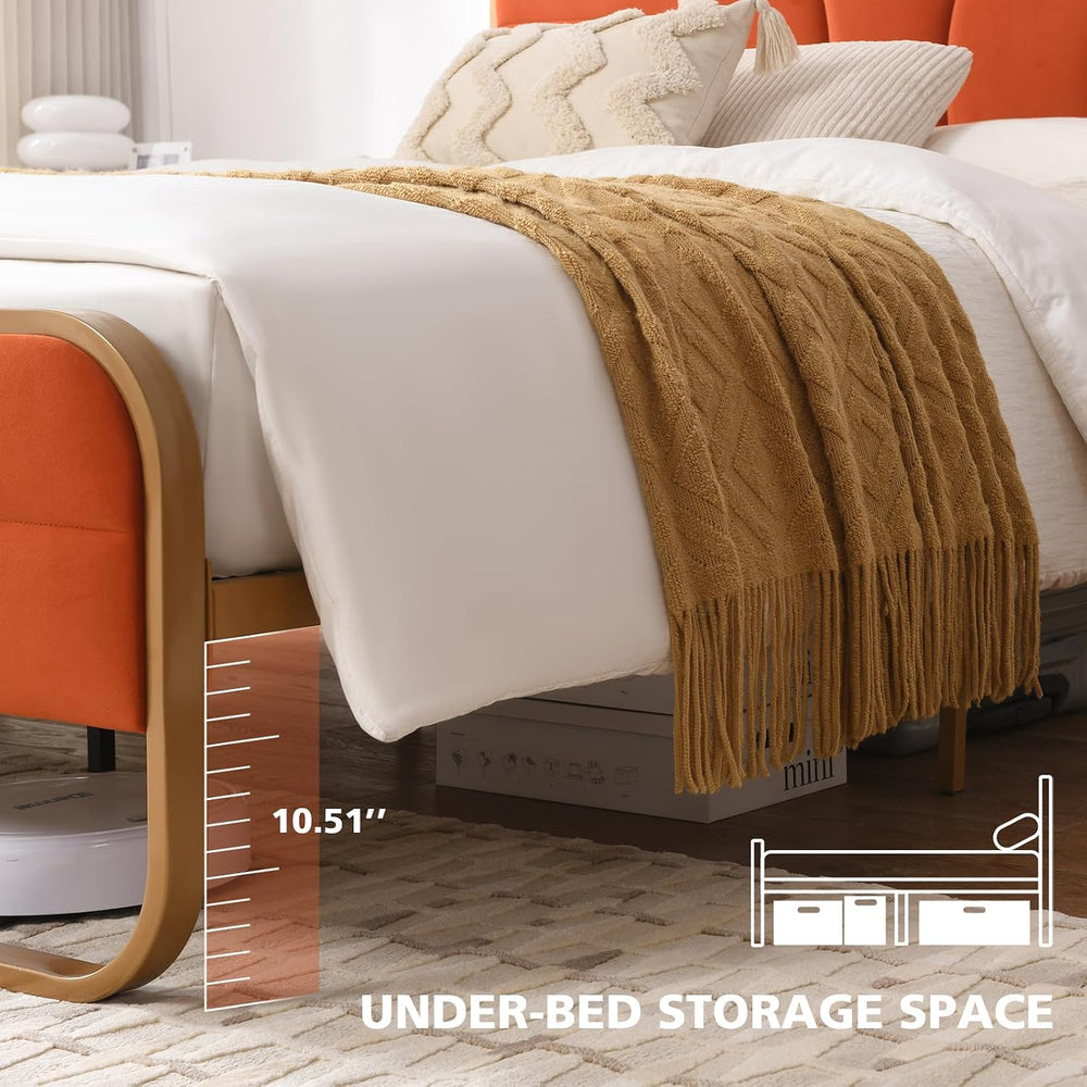 VELOCAVA Full Size Velvet Upholstered Platform Bed with Headboard, Modern Rou...