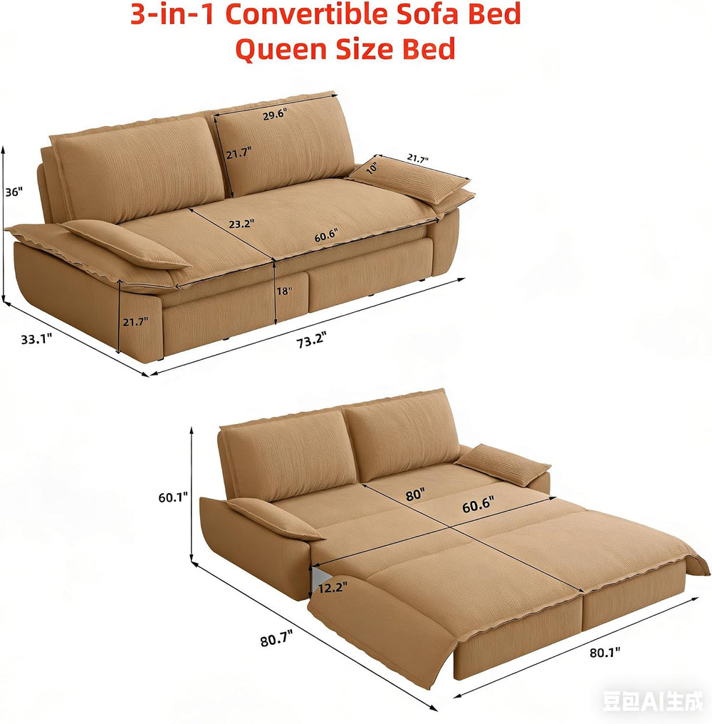 Modern Camel Velvet Loveseat,Futon Club Two Seater Sofa,Compact Living Room S...