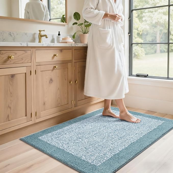 48x32 Large Bathroom Rugs Washable Non Slip, Dusty Blue Bath Mat
