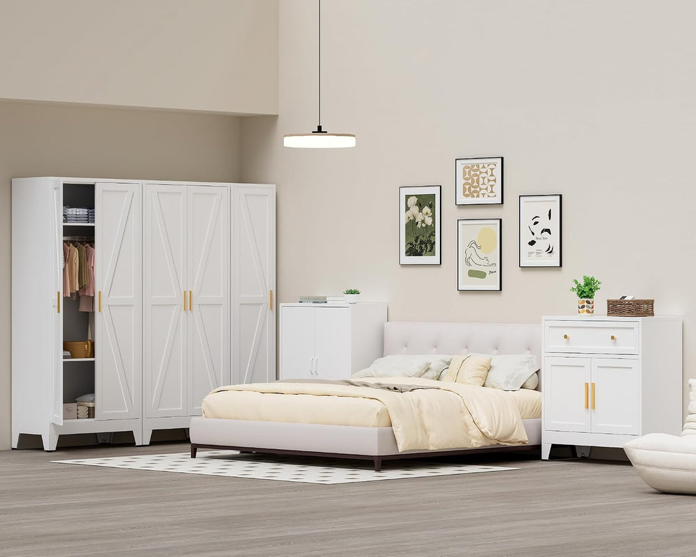 COFaR 71 Farmhouse Metal Wardrobe Closet with Hanging Rod, 2 Barn Doors, Adju...