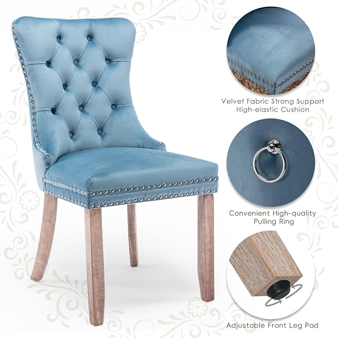 Velvet Upholstered Dining Chairs Set of 2, Modern Style Kitchen Side Chairs w...