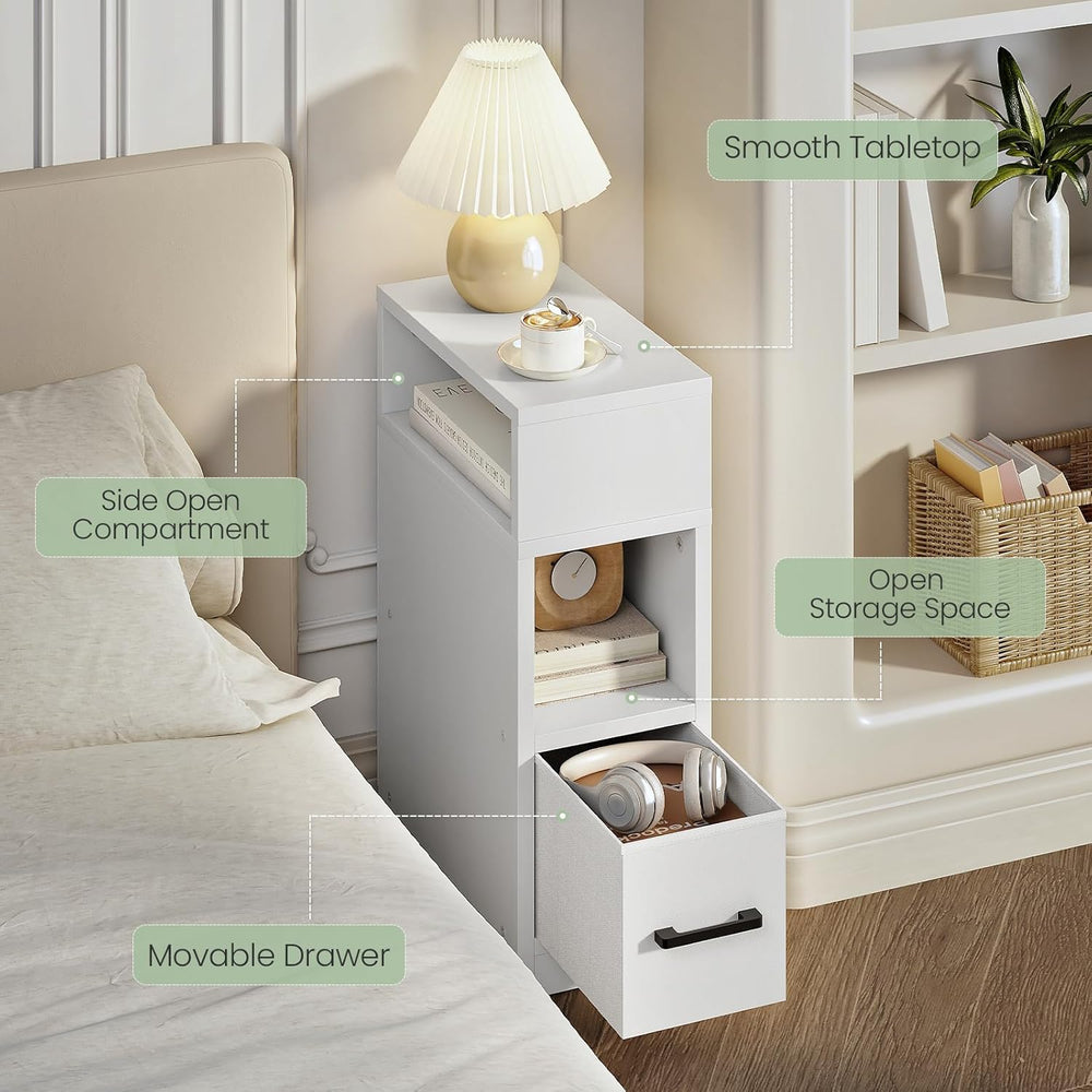 CHOEZON Narrow Side Table, 7.9" Small Nightstand with Drawer, Skinny Bed...