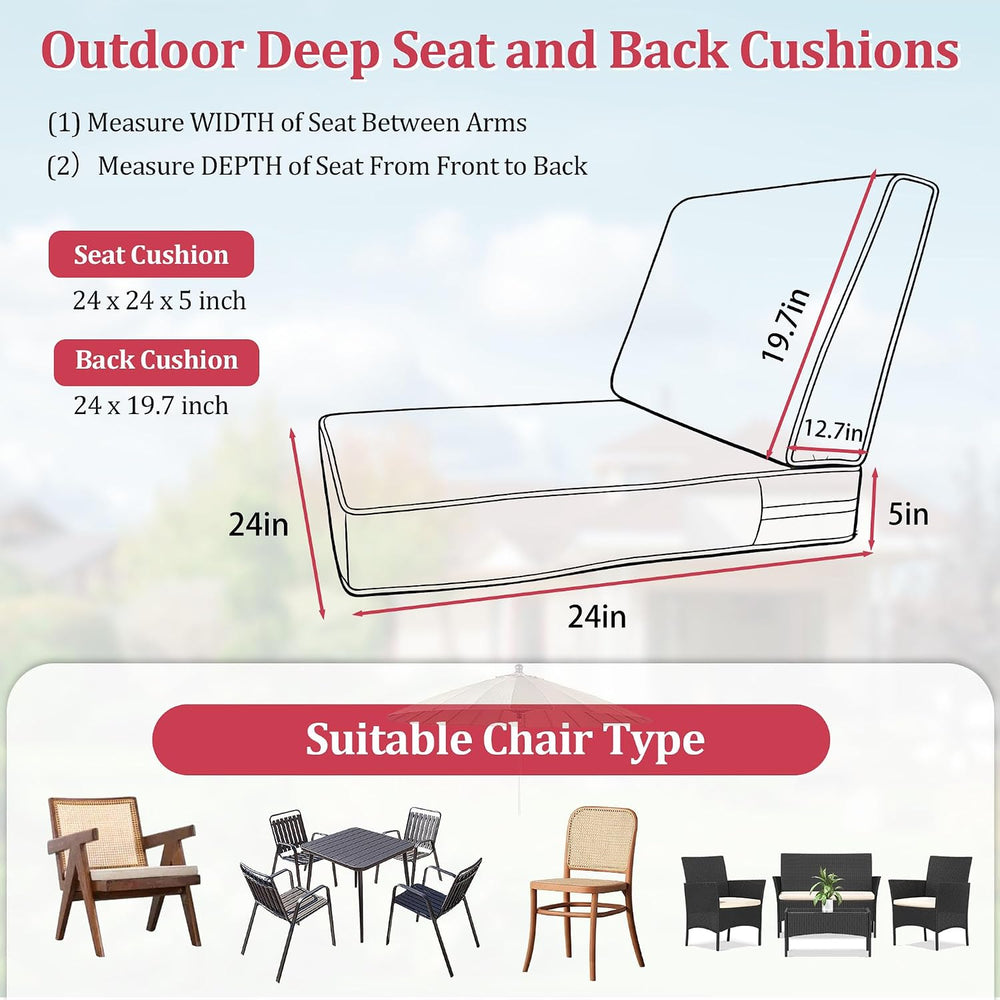 24x24x5 Inch Outdoor Cushions for Patio Furniture, Fade Resistant Deep Seat C...