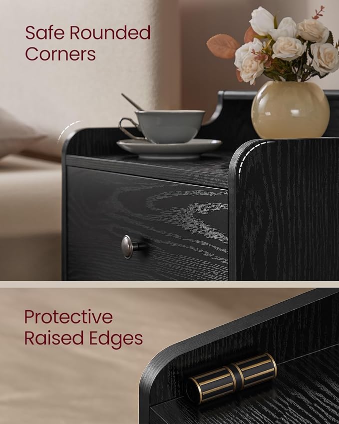 VASAGLE Nightstands, Set of 2, Bedside Tables with Hidden Drawers, Mid-Centur...