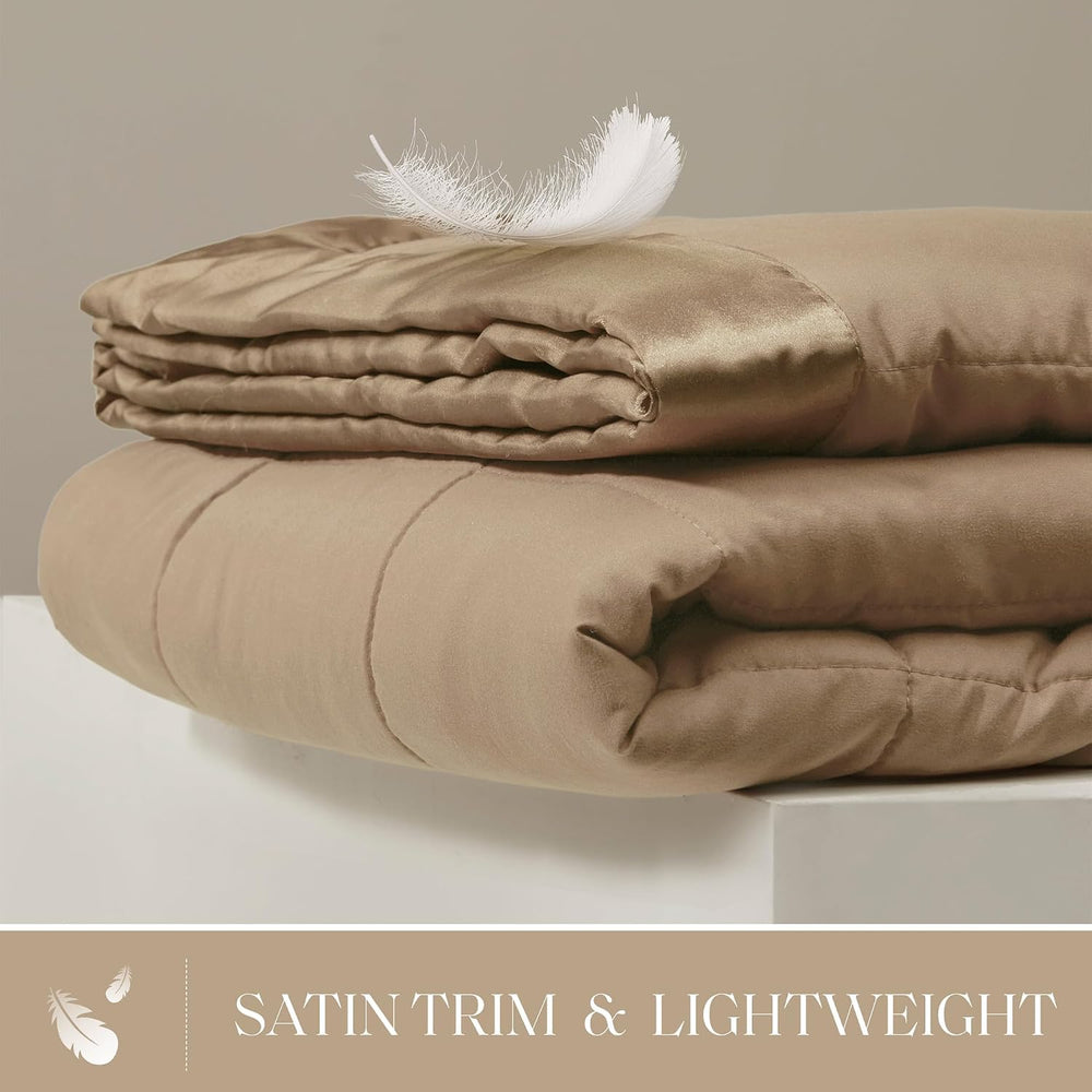 Madison Park Down Alternative Queen Blanket for Bed, Satin Trim, Brown
