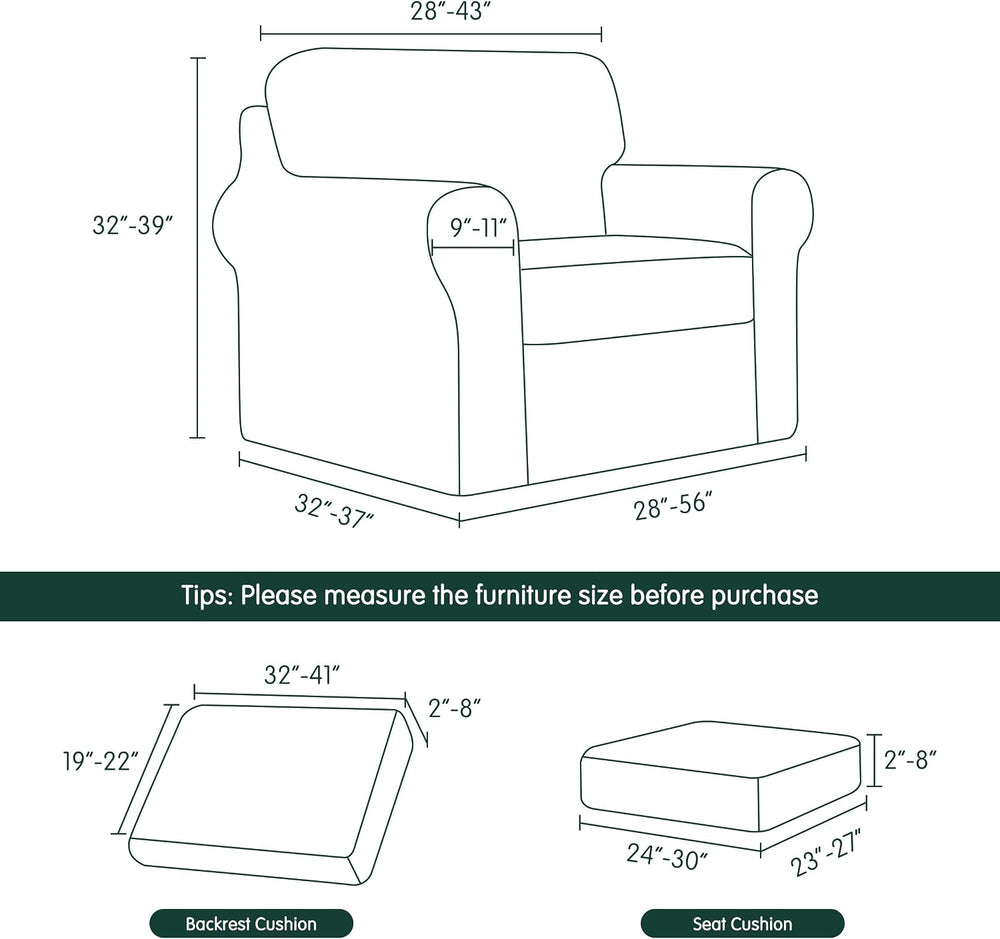 CHUN YI 3 Piece Stretch Armchair Sofa Cover, 1 Seater Couch Slipcover with On...