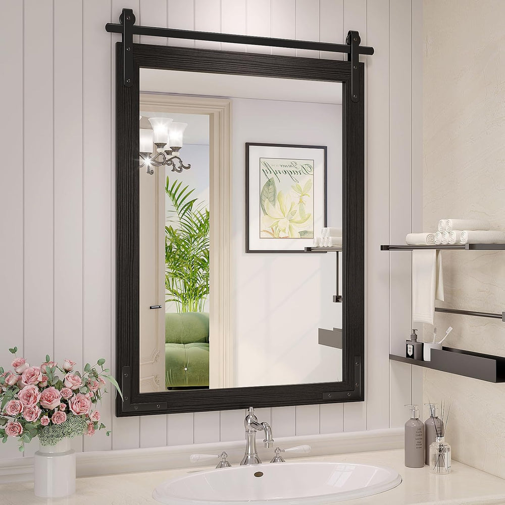 Farmhouse Bathroom Mirror, 24"x36" Black Rustic Bathroom Mirrors