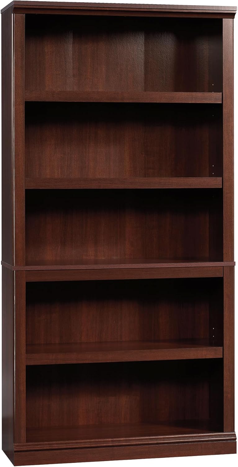 5-Shelf Bookcase with Storage, Classic Cherry Finish Wood Bookshelf for Livin...