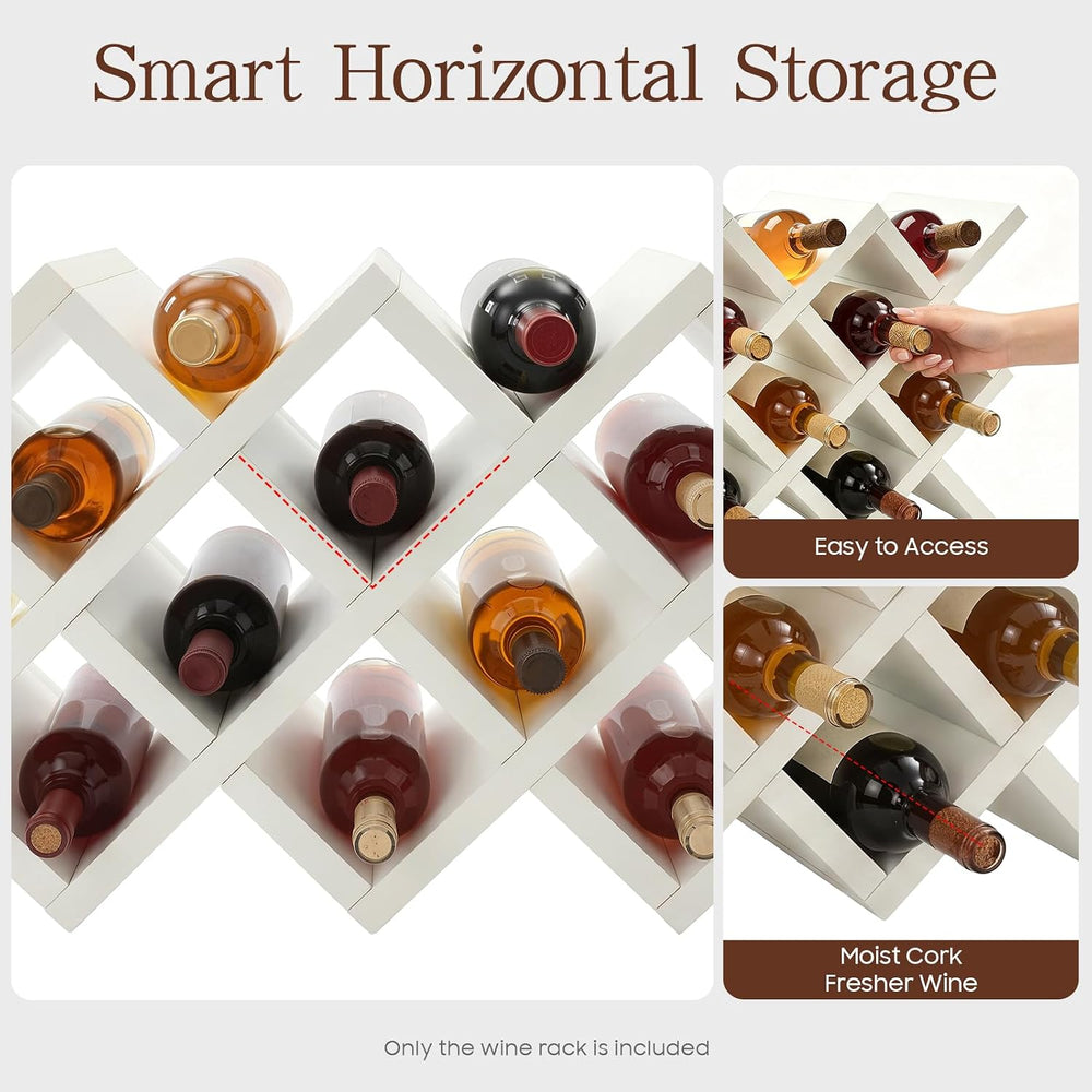 10 Grids Wooden Wine Rack โ Wall Mounted or Countertop Storage, Diamond Latti...