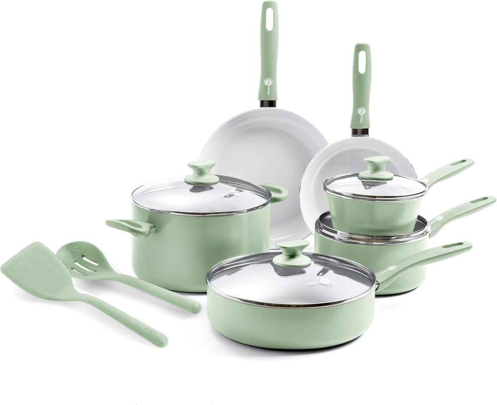 GreenPan Dover Healthy Ceramic Nonstick, 12 Piece Cookware Pots and Pans Set