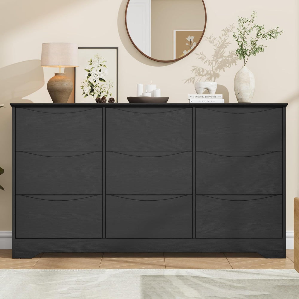 Garvee Wooden Dresser with 9 Drawers, Tall Closet with Deep Storage, Black