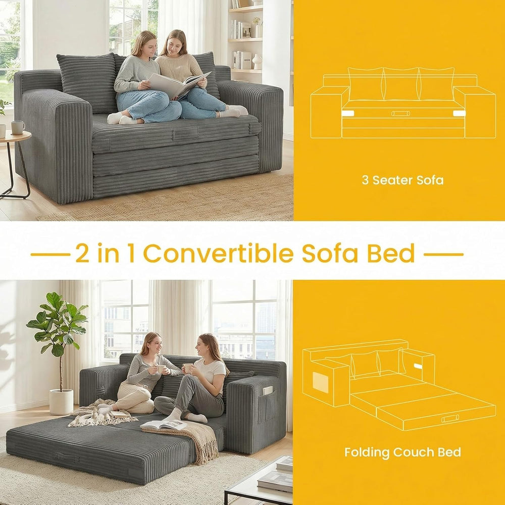 Boneless Couch,3 Seater Boneless Couch Bed – 3-in-1 Convertible Sleeper Sofa ...