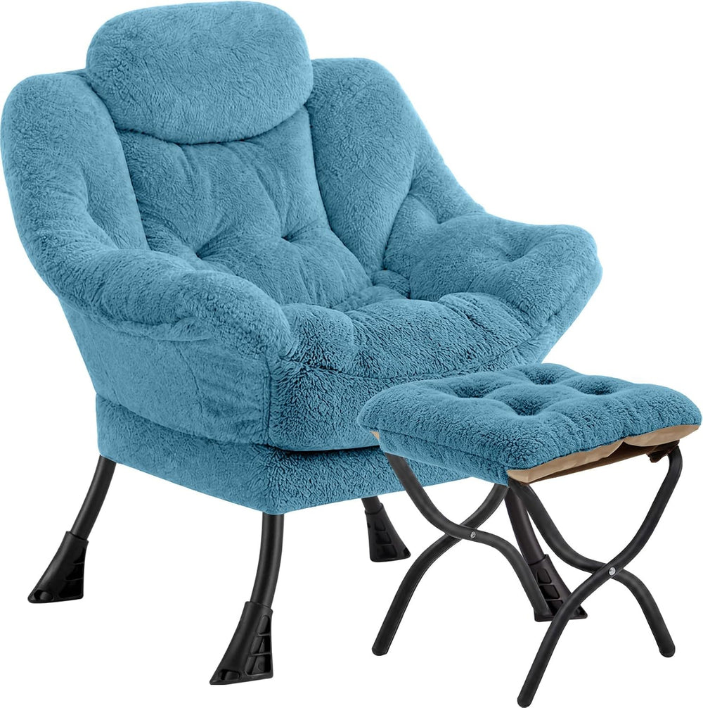Lazy Chair with Folding Ottoman,Leisure Sofa Chair,Soft Fabric Armchair with ...