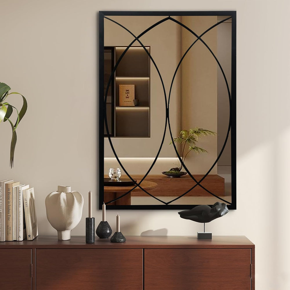 HQiJun Black Rectangle Wall Mirror, Farmhouse Decorative Mirror for Entryway,...