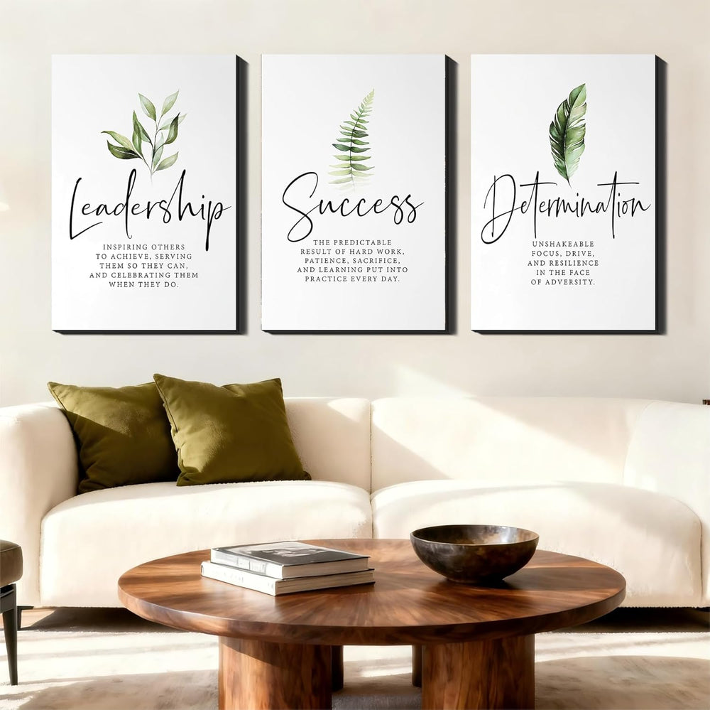 Set of 3 Framed Canvas Art - Modern Motivational Office Wall Decor, Leadershi...