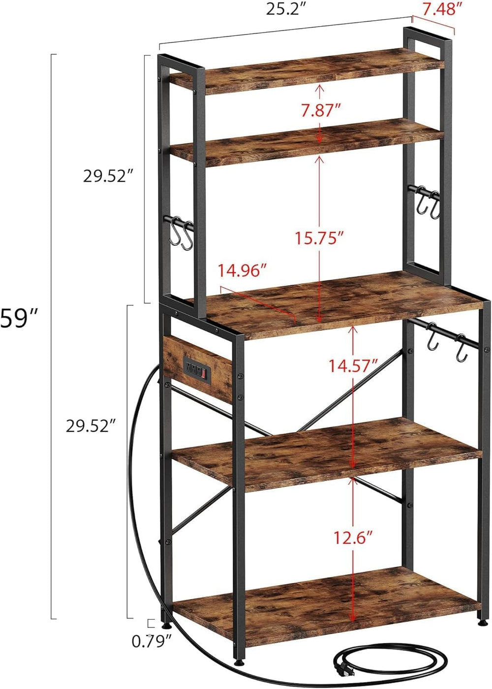 Kitchen Bakers Rack with Power Outlet, 5 Tiers Coffee Bar Table, Kitchen Micr...