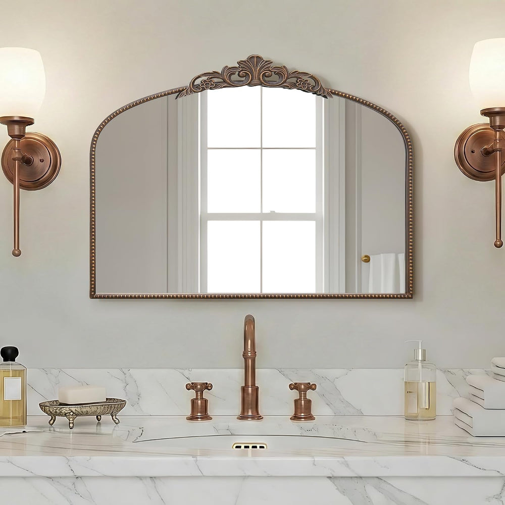 Micasso Vintage Bronze Arched Mirror: 32"x24" Baroque Antique Vanit...