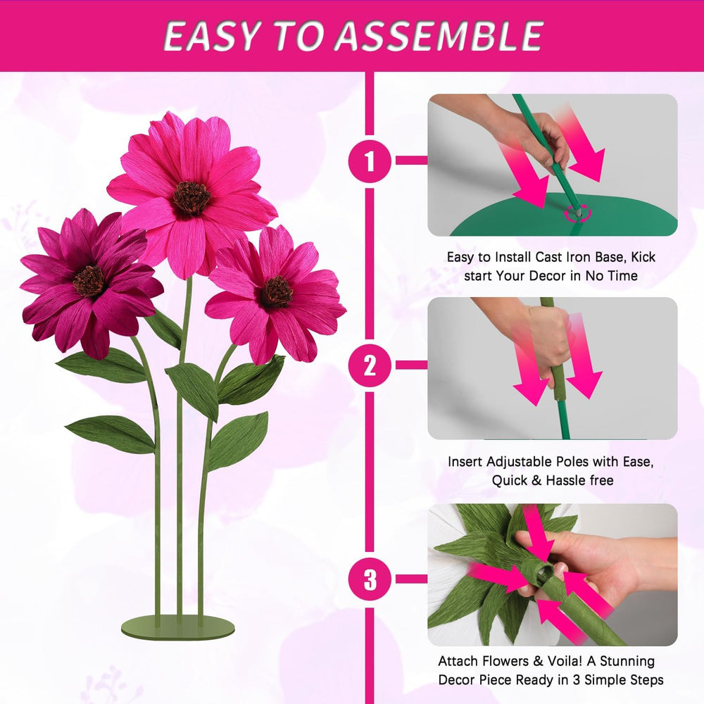 Mverse Giant Flower with Heavy Duty Iron Base Stand, Aluminum Pipe Stems | La...