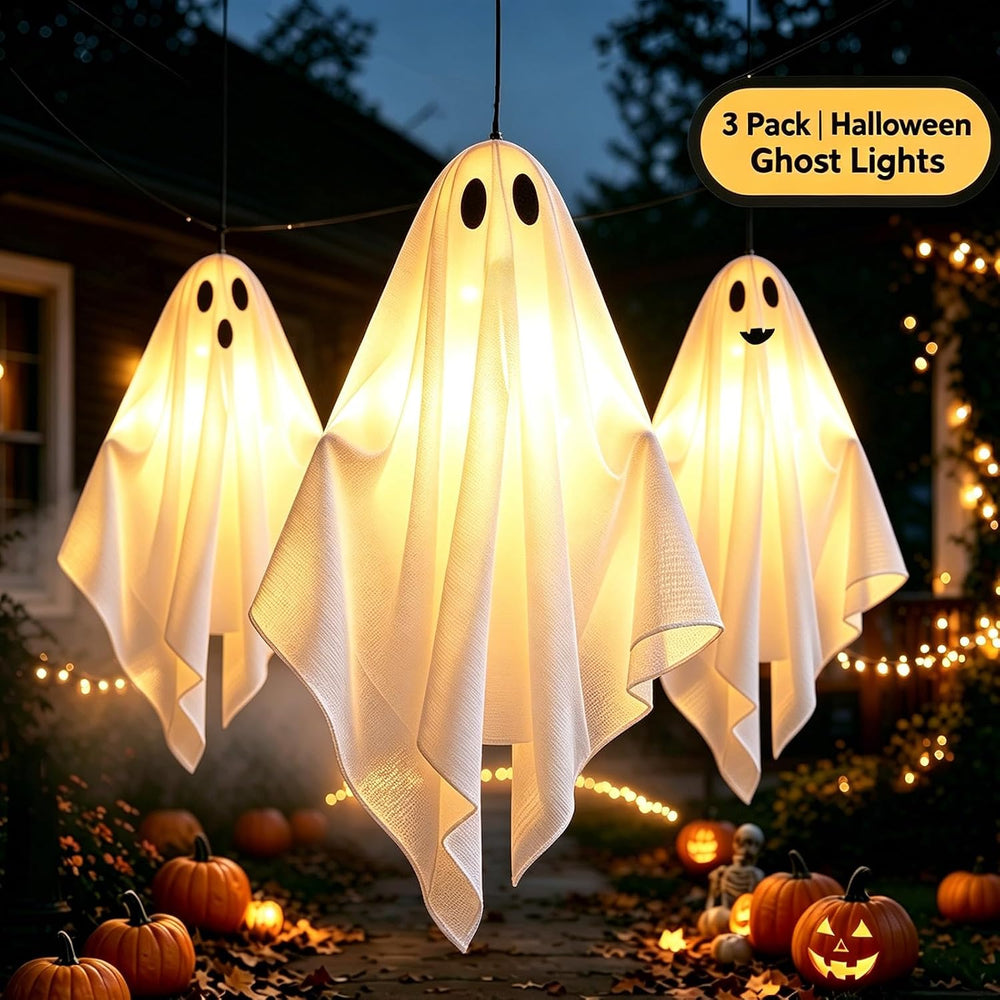 Solar Light Up Swinging Ghost, Halloween Outdoor Decor