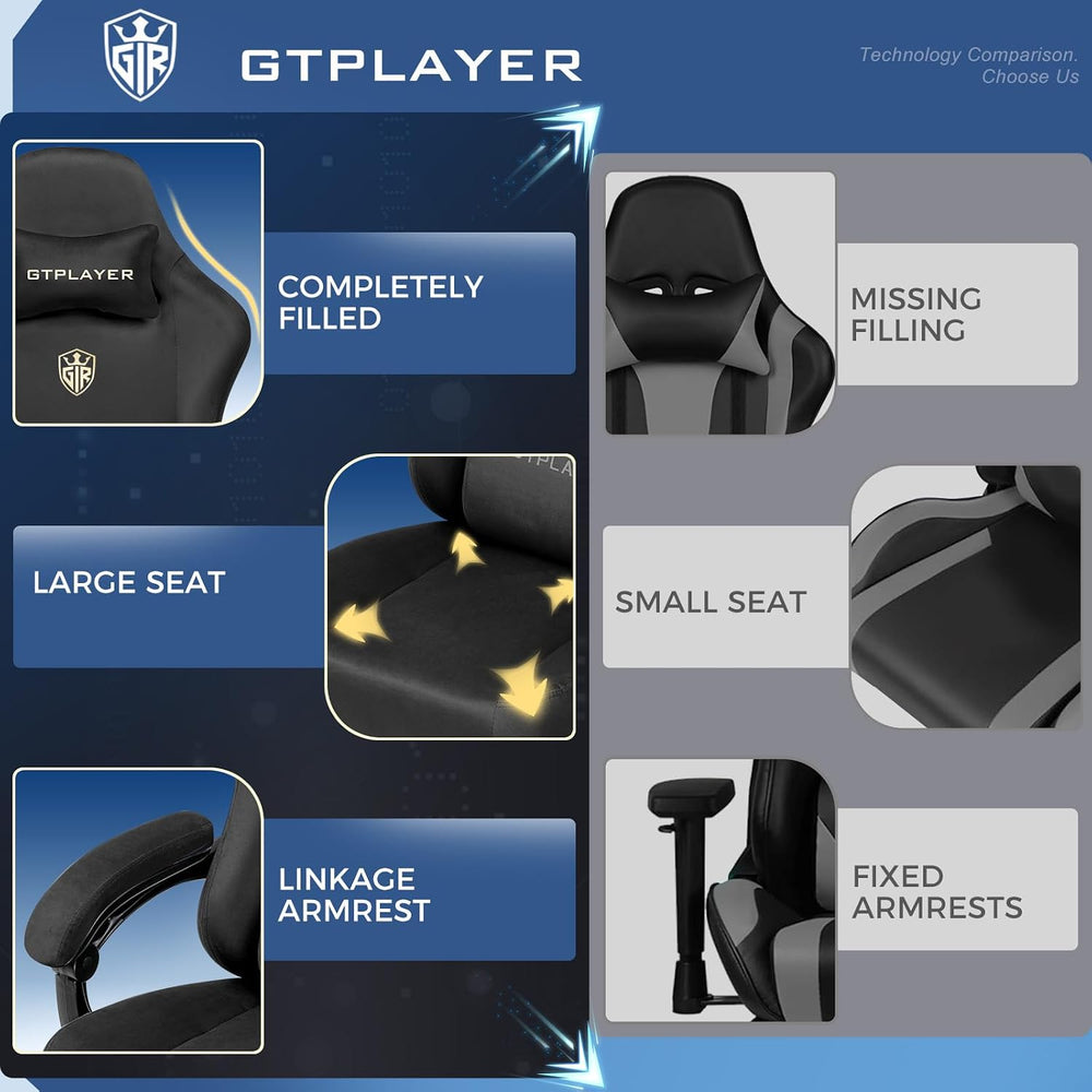 GTPLAYER Big and Tall Gaming Chair Fabric with Pocket Spring Cushion, High Ba...