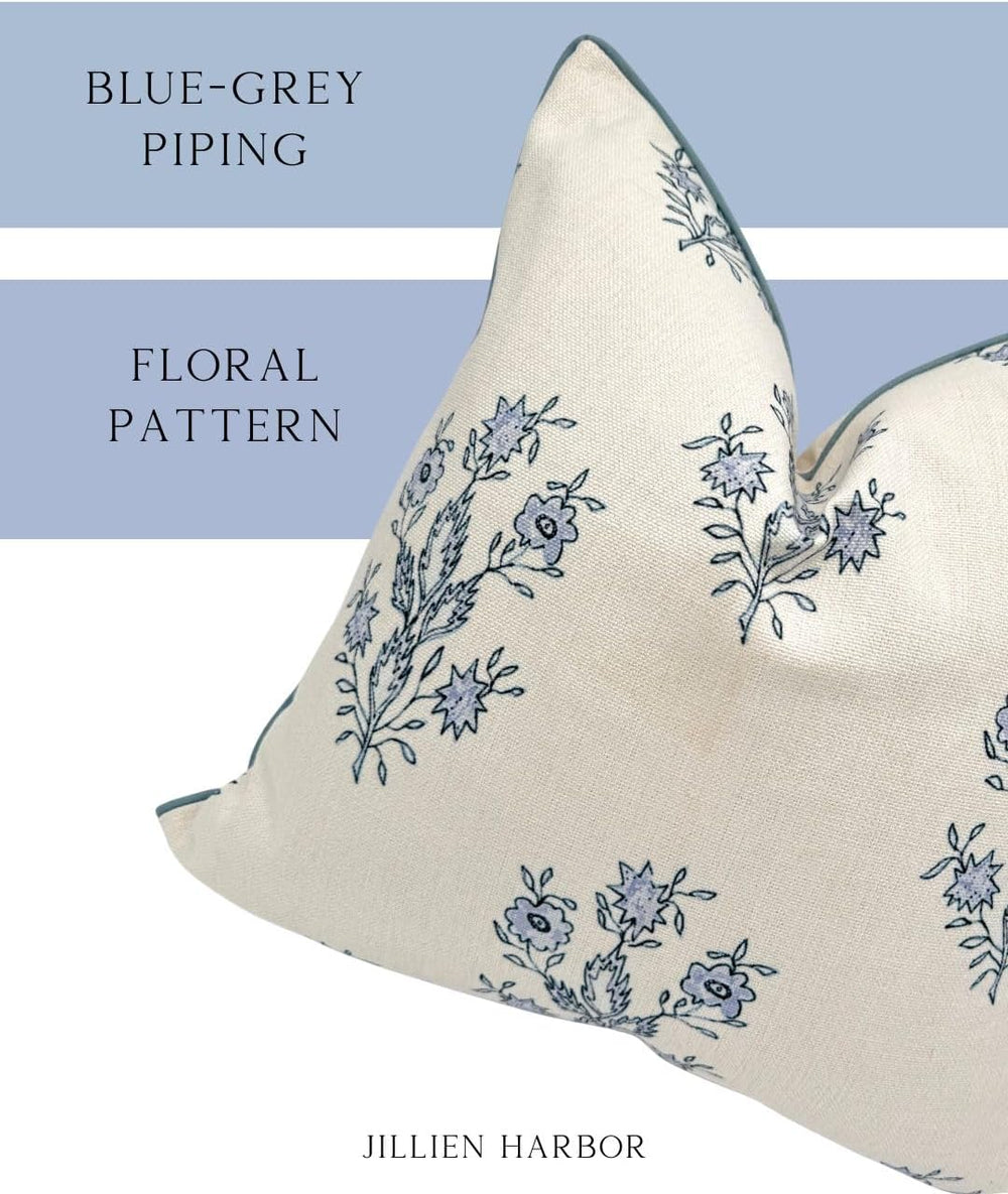 Jillien Harbor “The Mary” Blue and White Decorative Throw Pillow Cover – Flor...