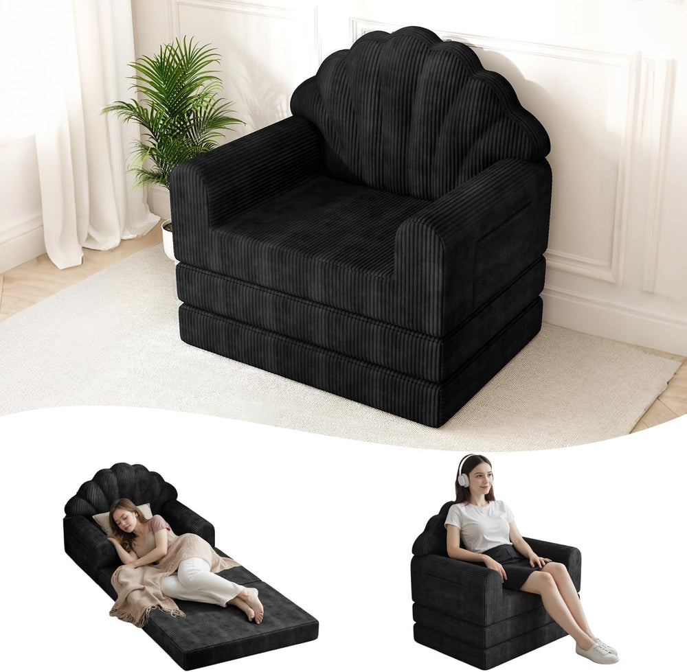 Folding Sofa Bed, 2-in-1 Convertible Futon Sleeper Chair, Black