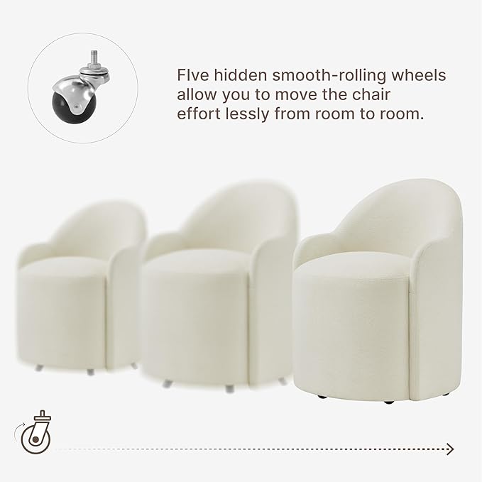 Upholstered Dining Chairs with Casters, No Assembly Modern Dining Room Chairs...
