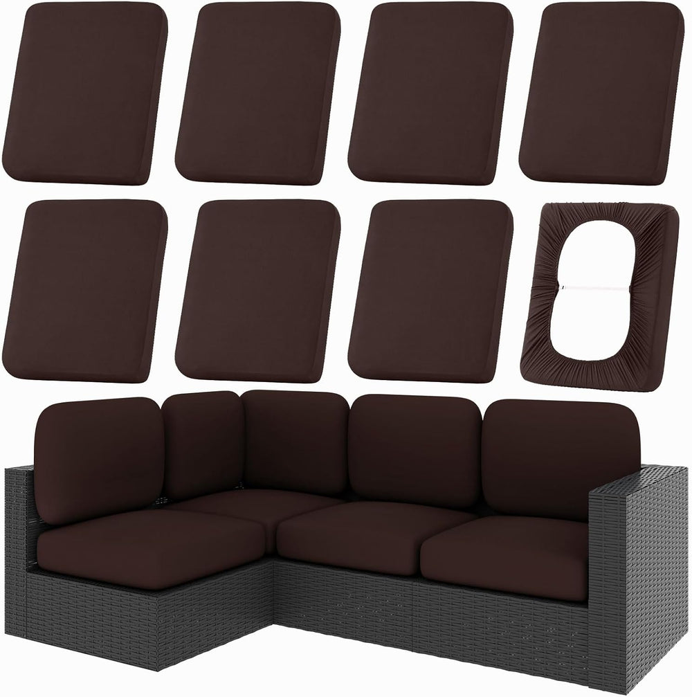 hyha 8Pcs Patio Cushion Covers, Stretch Outdoor Couch Cushion Covers Replacement