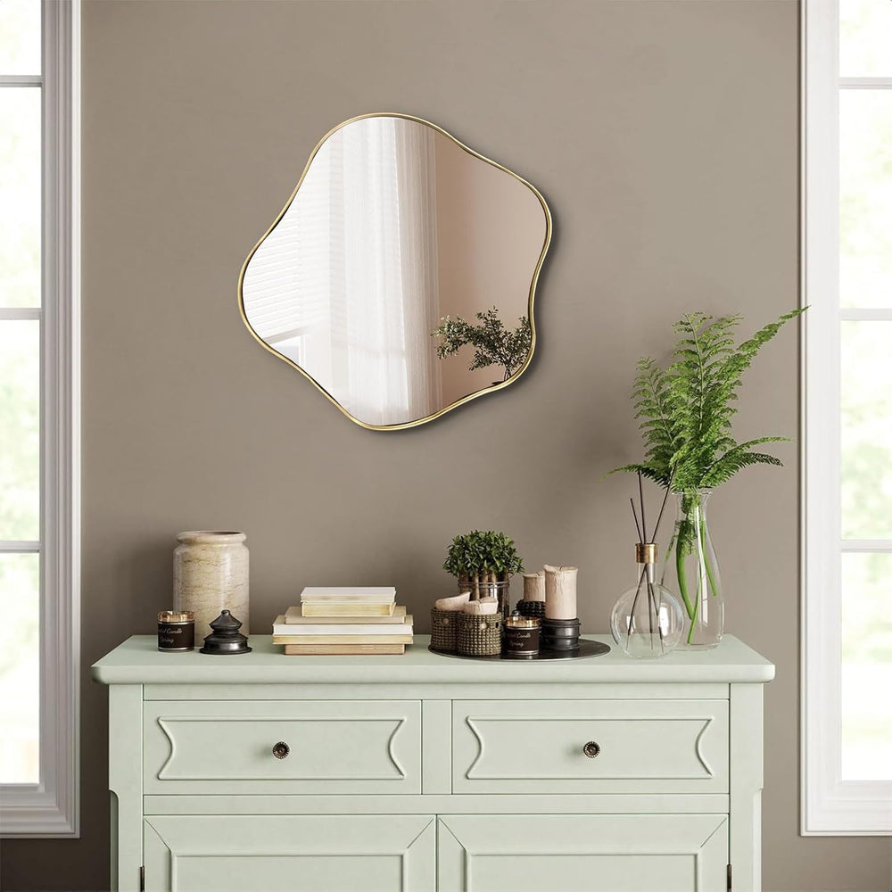Scalloped Irregular Mirror, 16" Asymmetrical Art Deco Wall Mirror with G...