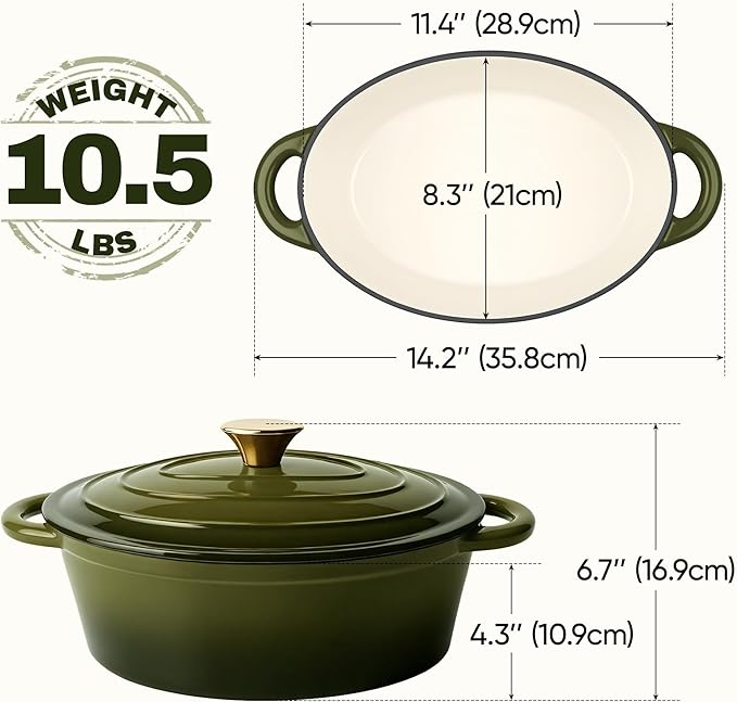 Oval Dutch Oven for Bread Baking, 4.5 Quart Non Stick Enameled Cast Iron Dutch