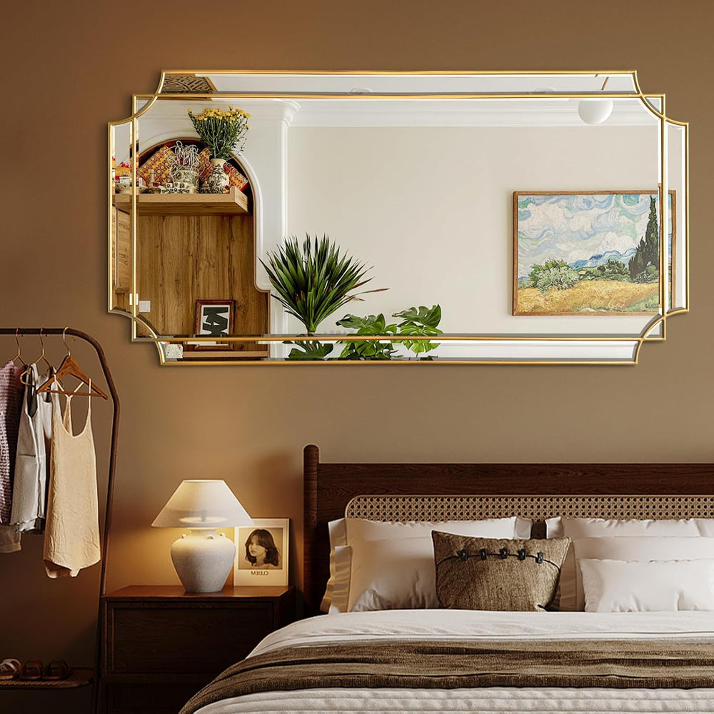 HQiJun Gold Full Length Mirror for Wall, 59" x30" Wooden Framed, Po...