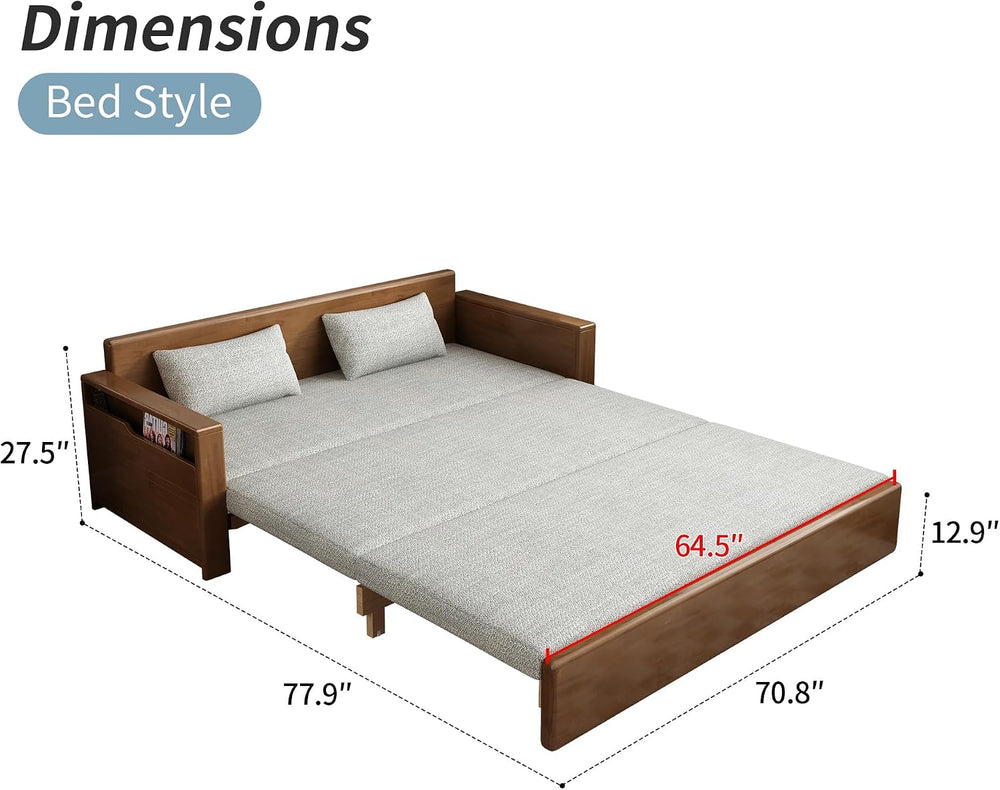 71" 3-in-1 Sleeper Pull Out Sofa, Walnut Solid Wood Frame, Sectional Couch