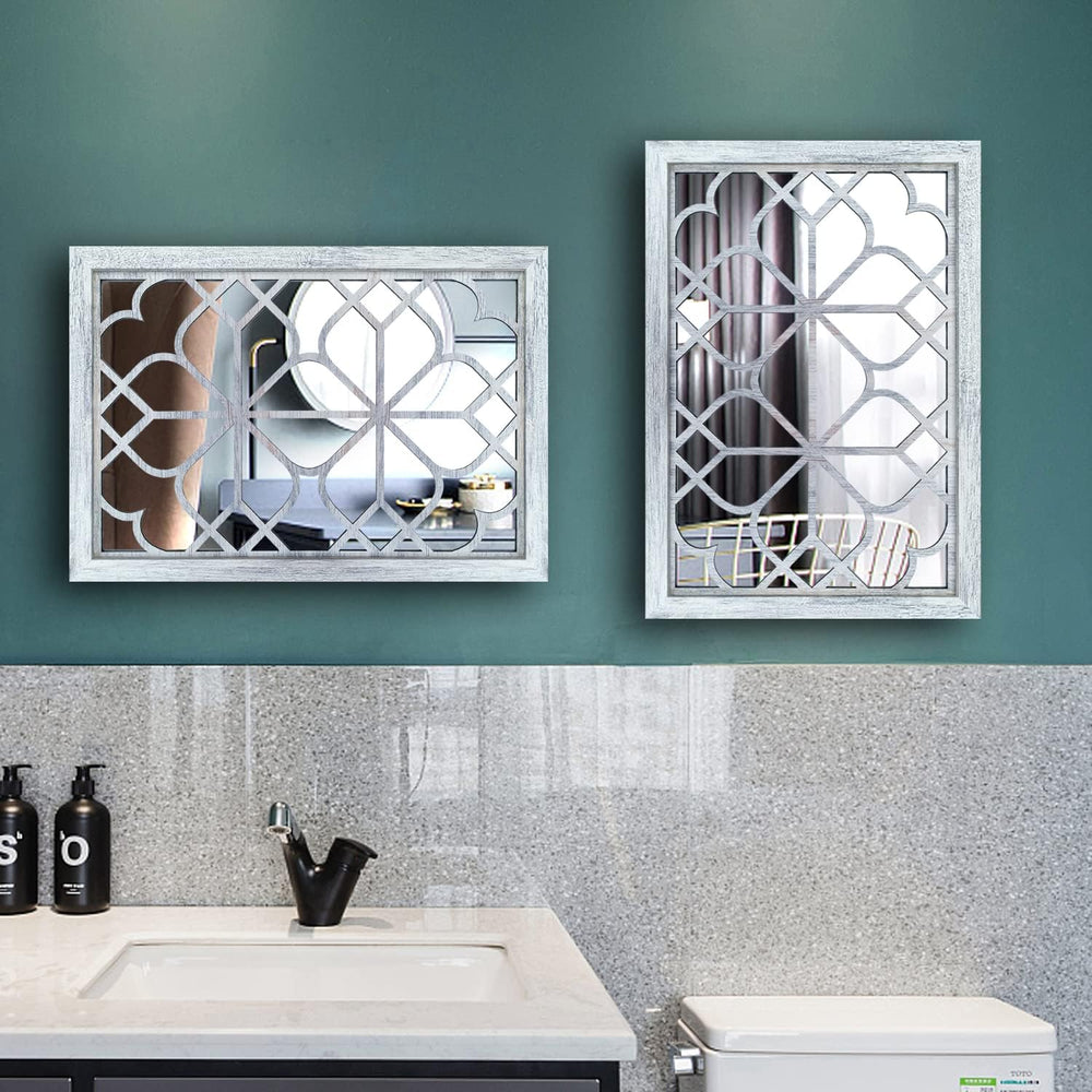 Wocred Set of 2 Rectangular Wall Mirror,Gorgeous Rustic Farmhouse Accent Mirr...
