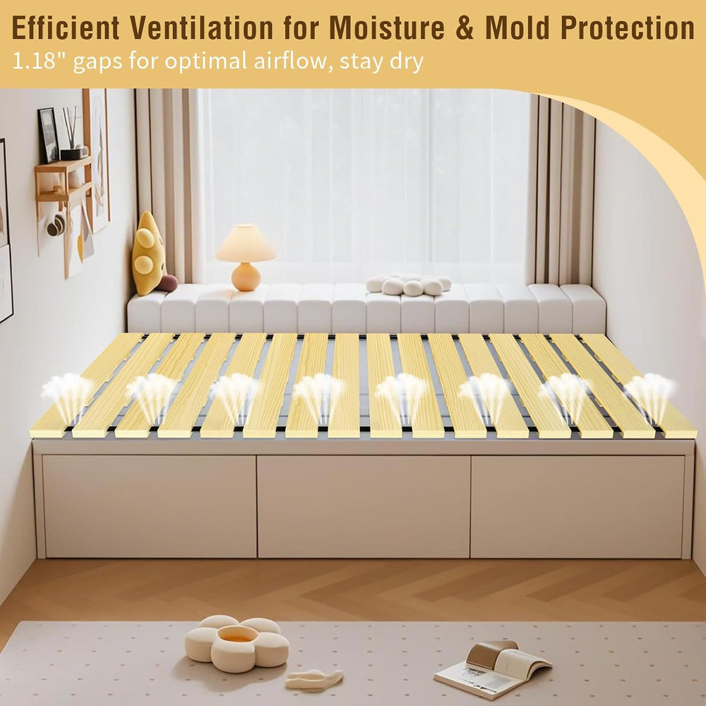 Japanese Tatami Mat Floor Bed, Knotless Solid Wood, Roll-Up Slatted Bed Plate...