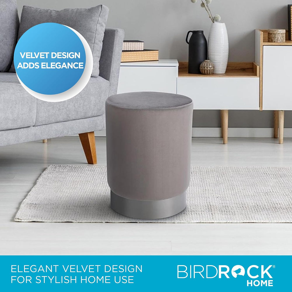BIRDROCK HOME Round Ottoman Foot Stool – Modern Soft Padded Velvet Vanity Cha...