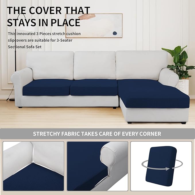 Easy-Going Stretch 3 Pieces Couch Cushion Covers