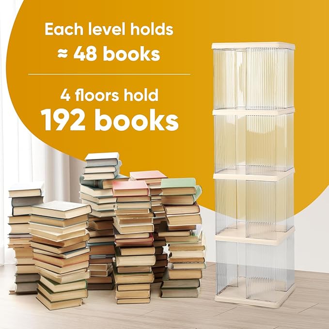 FAHKNS 4 Tier Rotating Bookshelf,360°Display Floor Standing Bookcase,Book She...