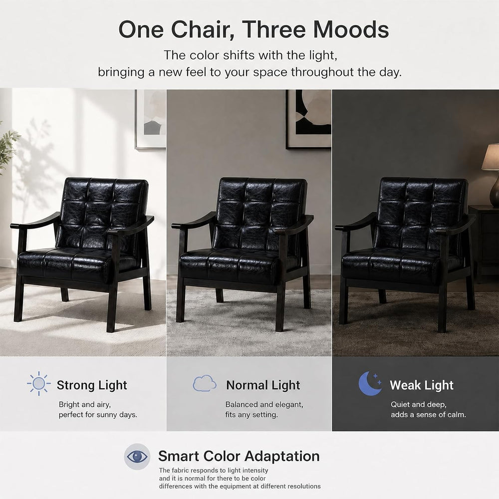 Mid Century Modern Faux Leather Accent Chair, Lounge Chair Indoor Comfy Uphol...