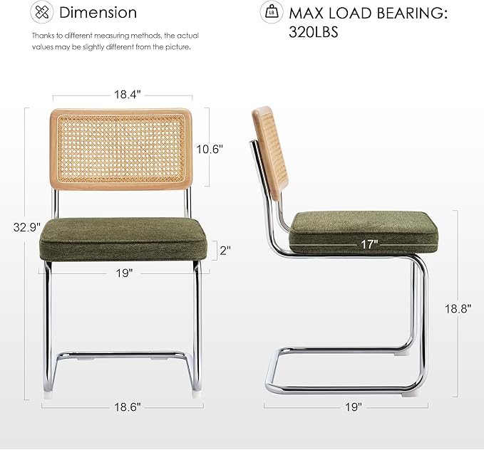 Zesthouse Natural Rattan Dining Chairs Set of 4, Mid Century Modern Dining Ch...