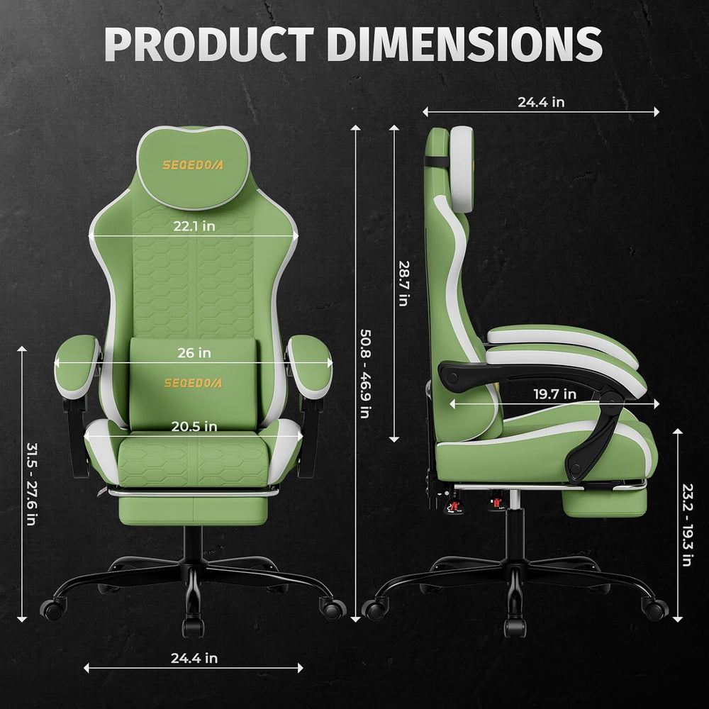 Honeycomb Embossed Gaming Chair with Footrest & Massage Lumbar Support, A...