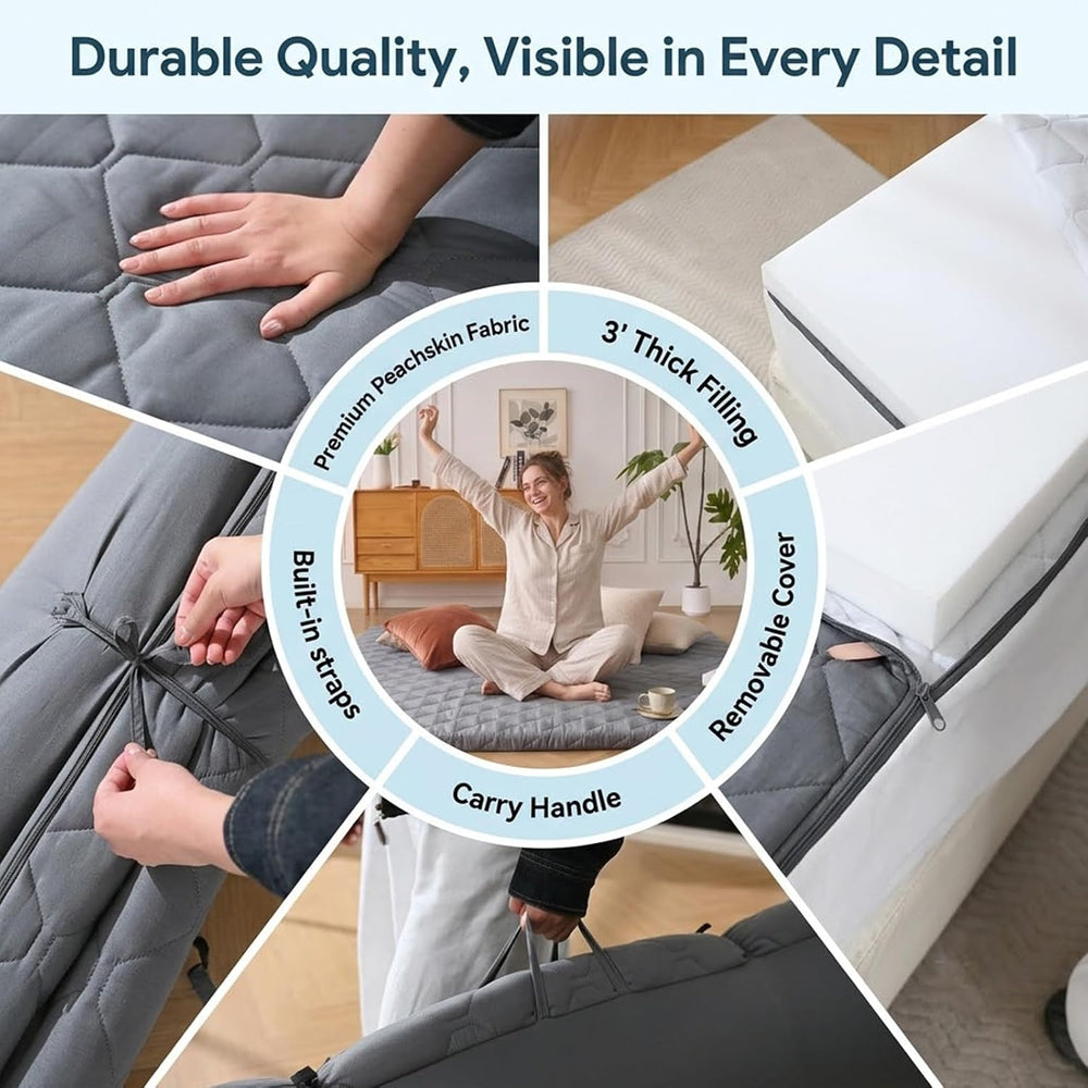 DOWNSTORIA Japanese Floor Mattress, 2.5 inch Futon Mattress Roll Up Tatami Ma...