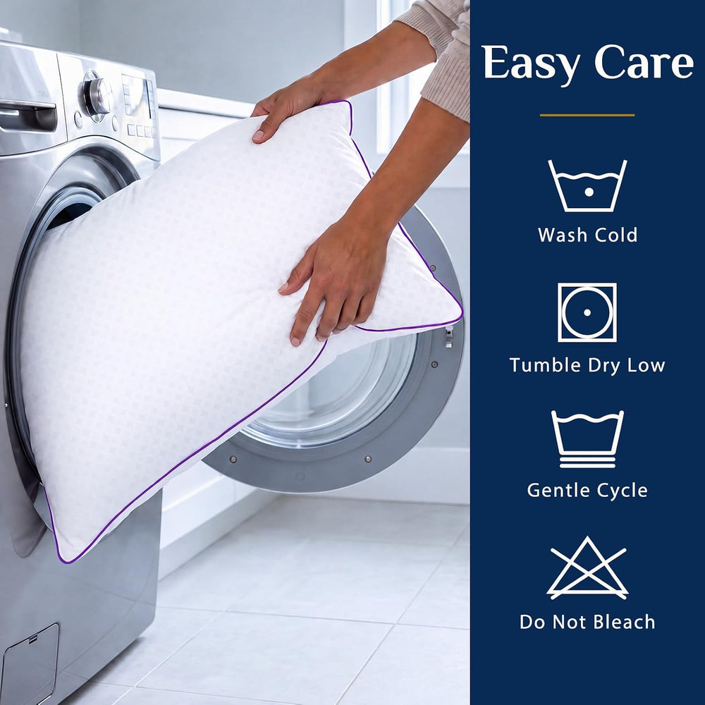 JOLLYVOGUE Pillows Queen Size Set of 4, Washable Supportive Firm Bed Pillows ...