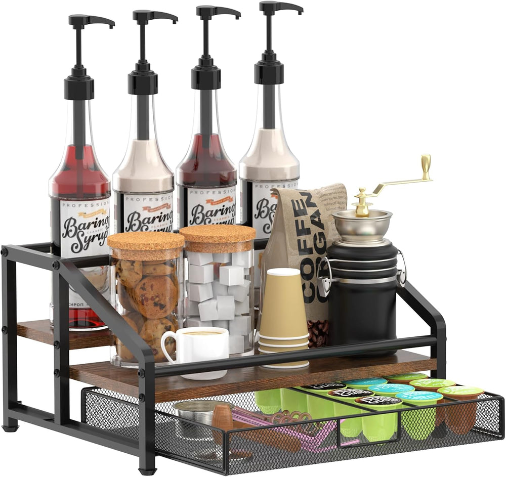Alyoen Coffee Syrup Organizer Rack, 3-Tier Coffee Station Organizer for Count...