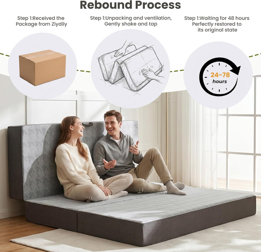 6" Trifold Mattress Twin Size, Thick Memory Foam Futon Topper with Porta...