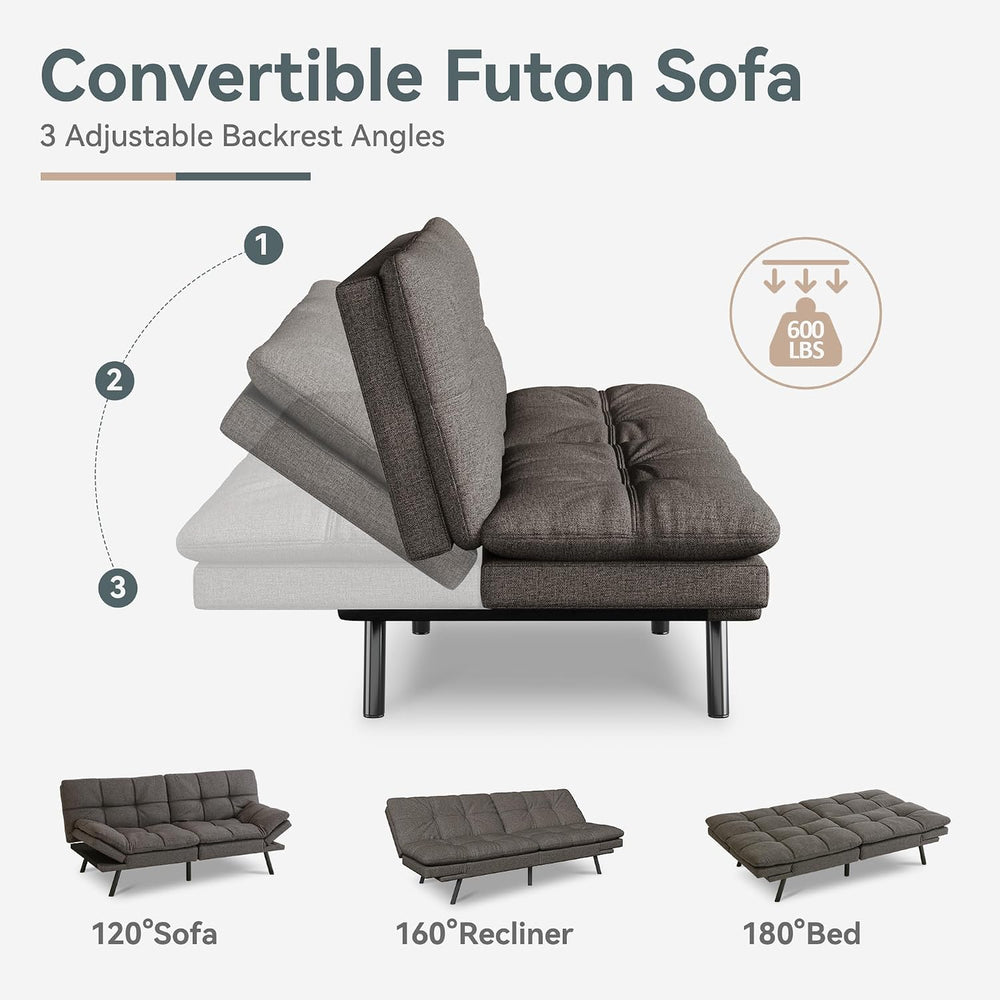 Futon Sofa Bed Convertible Couch, Grey Linen Sofa Bed