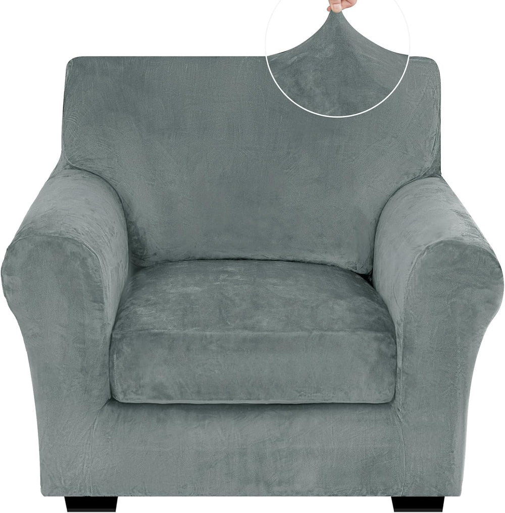 XINEAGE 2-Piece Velvet Armchair Sofa Cover, Couch Covers for Dog,Light Gray