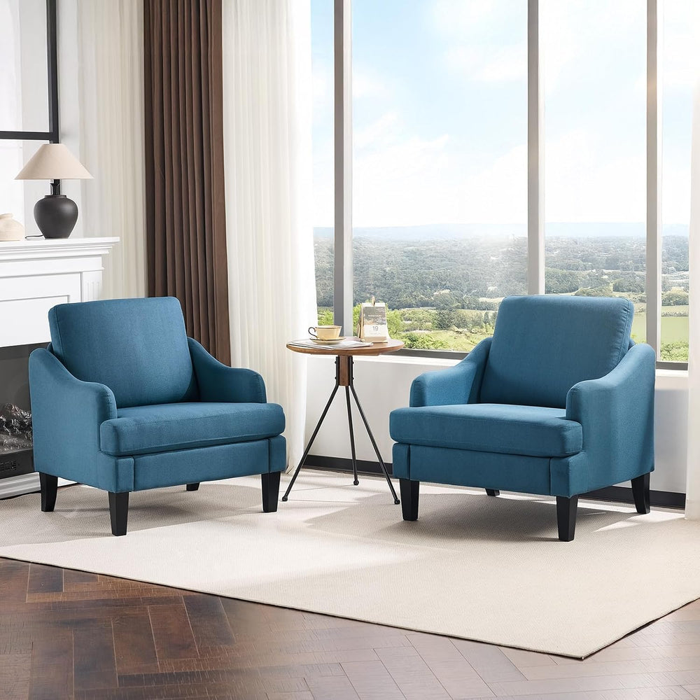 VINGLI Linen Fabric Accent Chairs Set of 2, Navy Blue Modern Upholstered Armc...