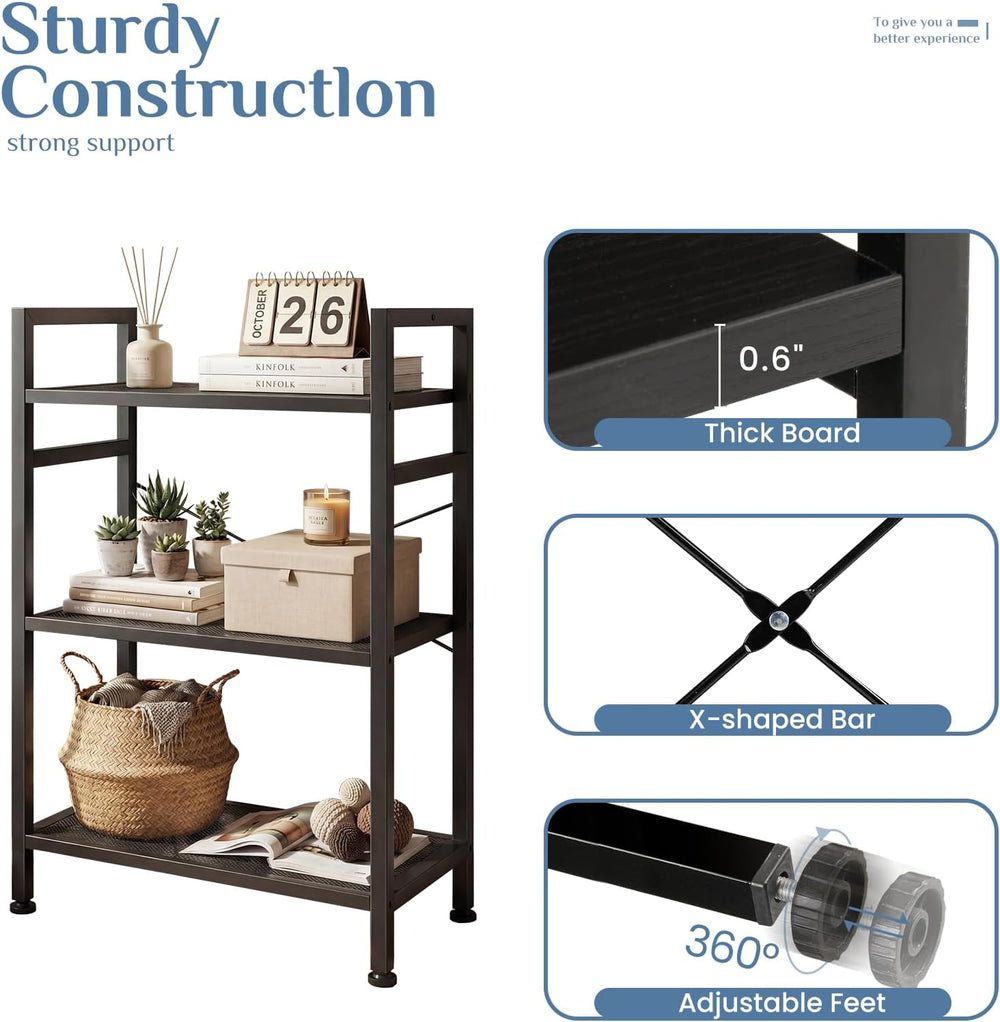 DUMOS 3 Tier Bookshelf, Home Office Bookcase Shelf Storage Organizer