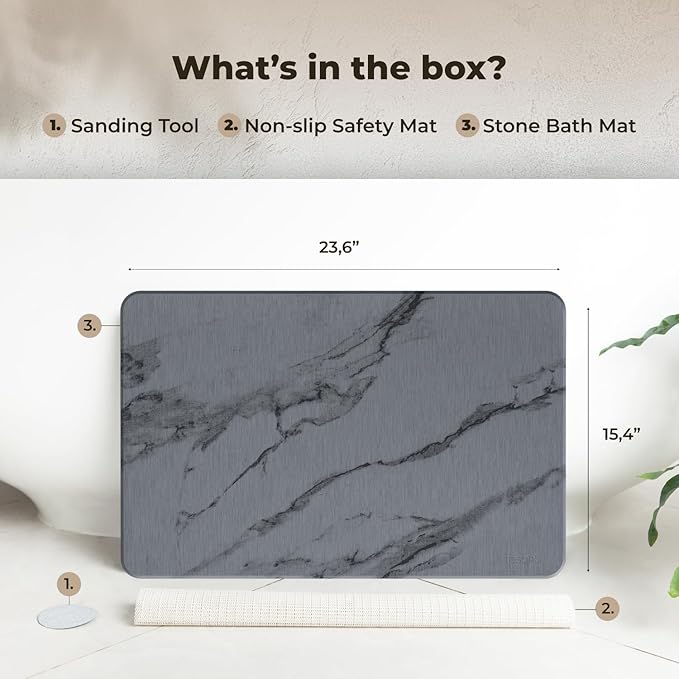 TOSORO - Stone Bath Mat Diatomaceous Earth Shower Mat Non-Slip Super Absorbent