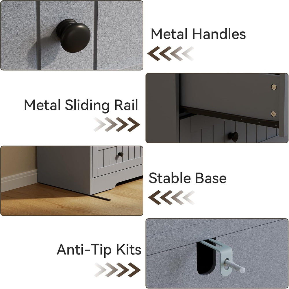 Gray 5 Drawers Dresser for Bedroom with Charging Station & LED Light